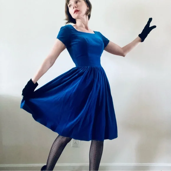 Vintage Dresses | Vintage Blue Velvet Dress | Color: Blue | Size: Xs | Lmnopearce's Closet